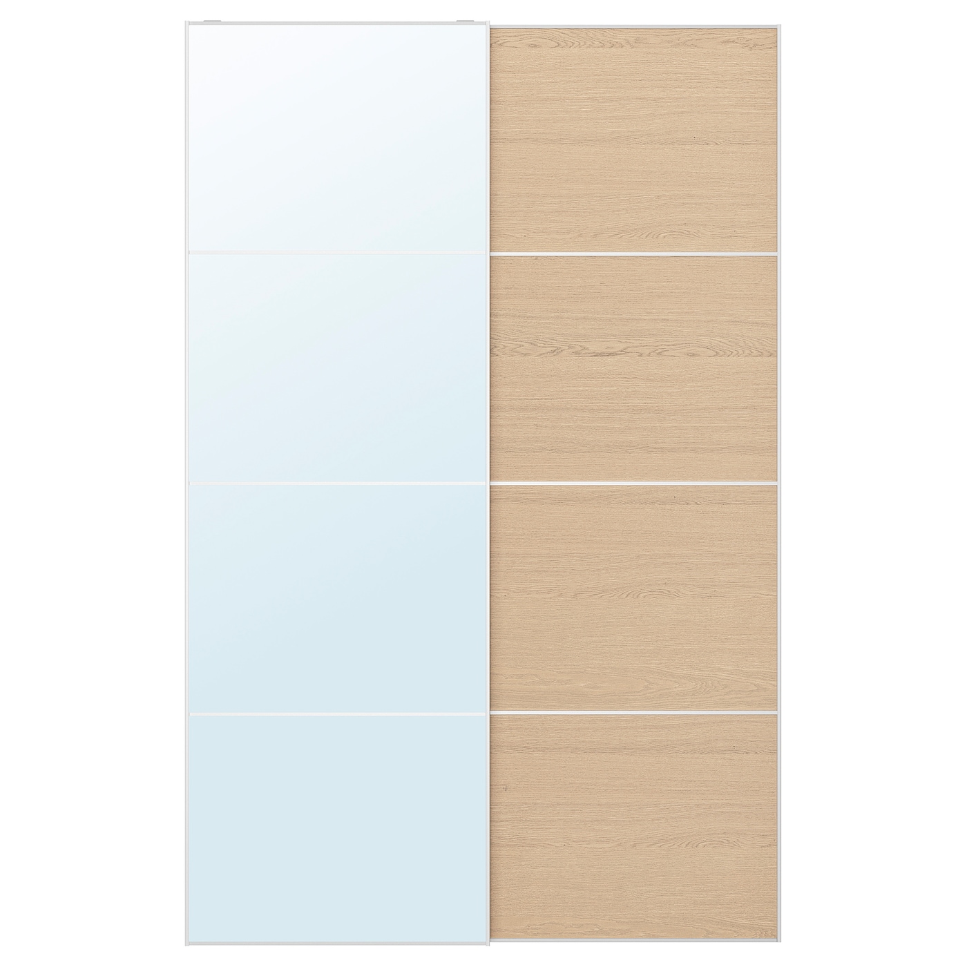 IKEA AULI / MEHAMN Drzwi przesuwne, aluminium lustro/2str dąb bejcowany na biało, 150x236 cm