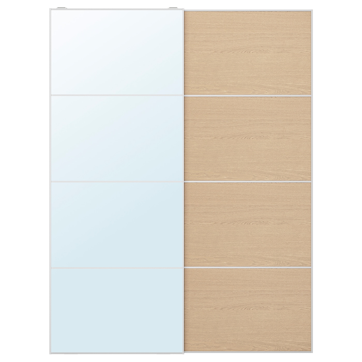 IKEA AULI / MEHAMN Drzwi przesuwne, aluminium lustro/2str dąb bejcowany na biało, 150x201 cm