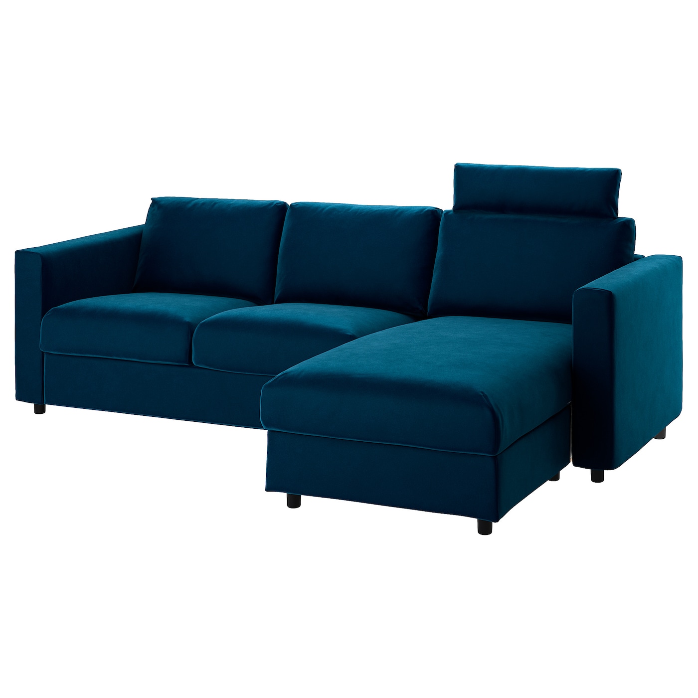 IKEA VIMLE sofa 3-osobowa, z szezlongiem z zagłówkiem/Djuparp ciemnozielononiebieski, Wysokość z zagłówkiem: 103 cm