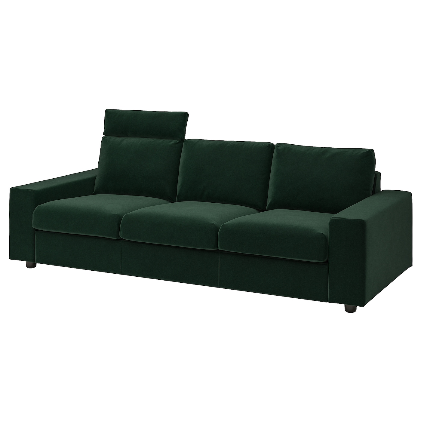 IKEA VIMLE sofa 3-osobowa, z zagłówkiem z szerokimi podłokietnikami/Djuparp ciemnozielony, Wysokość z zagłówkiem: 103 cm