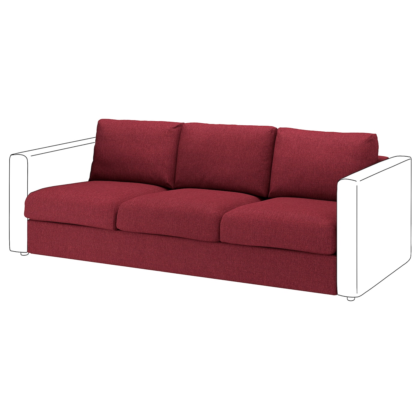 IKEA VIMLE sekcja 3-osobowa, Lejde czerwony/brązowy, Wysokość z poduchami oparcia: 80 cm