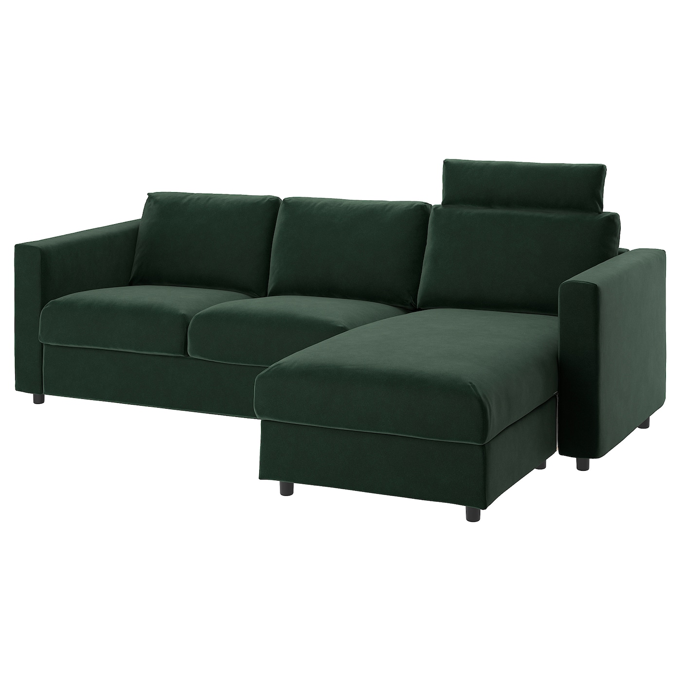 IKEA VIMLE sofa 3-osobowa, z szezlongiem z zagłówkiem/Djuparp ciemnozielony, Wysokość z zagłówkiem: 103 cm
