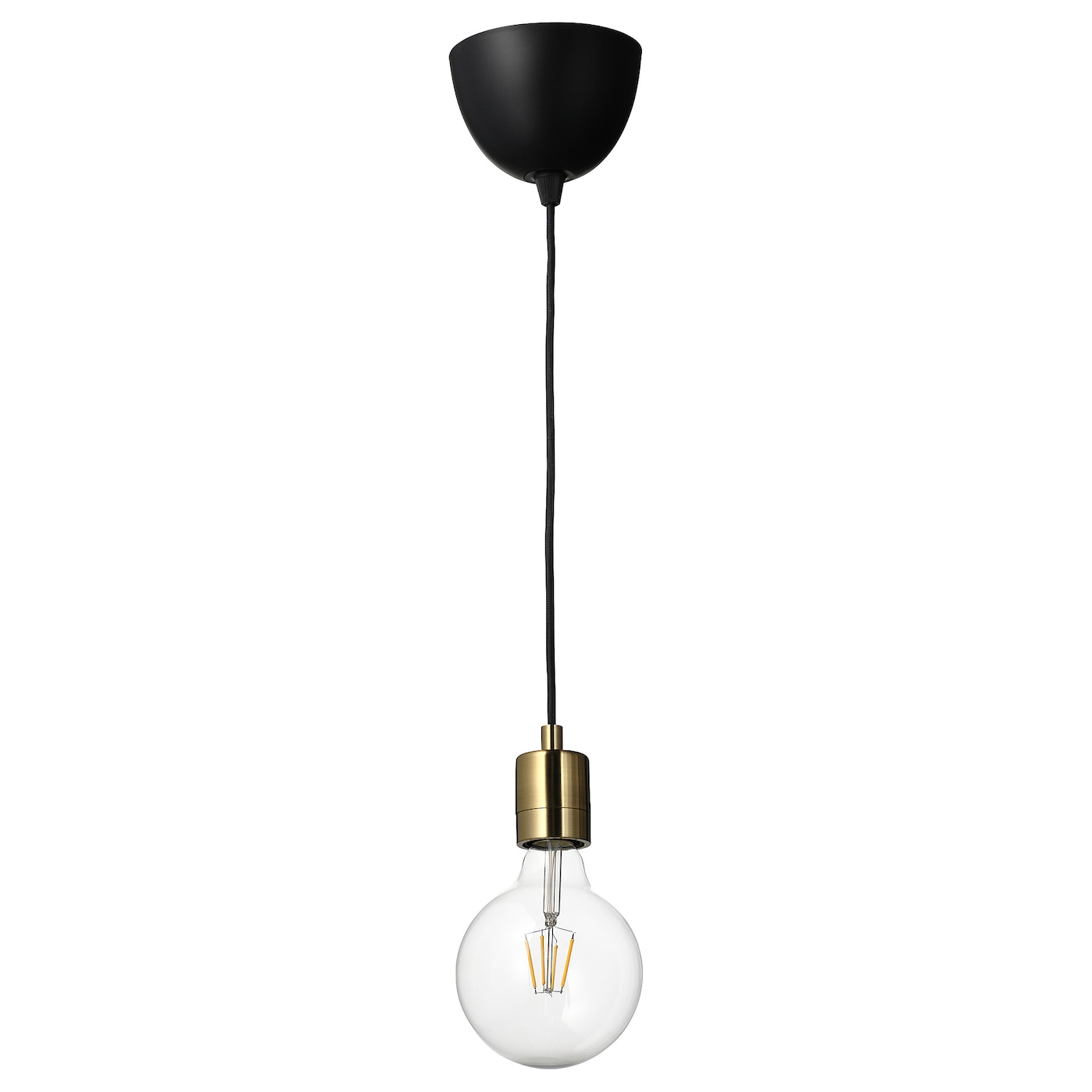 IKEA SKAFTET / LUNNOM lampa wisząca z żarówką, mosiądzowane/szkło bezbarwne