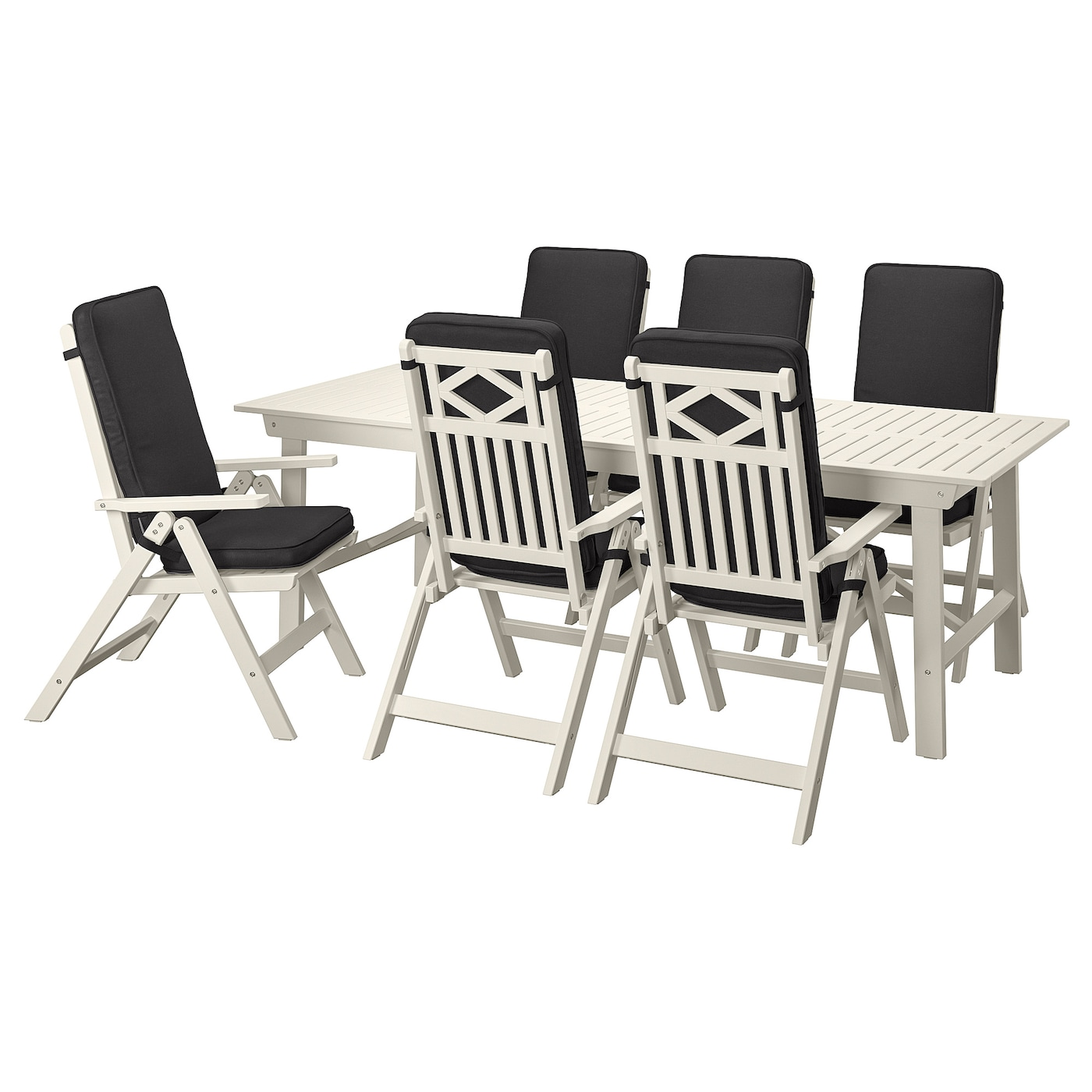 IKEA BONDHOLMEN stół+6 rozkł. krzeseł, na zewnątrz, Bondholmen biały/beżowy/Järpön/Duvholmen antracyt, Długość stołu: 235 cm