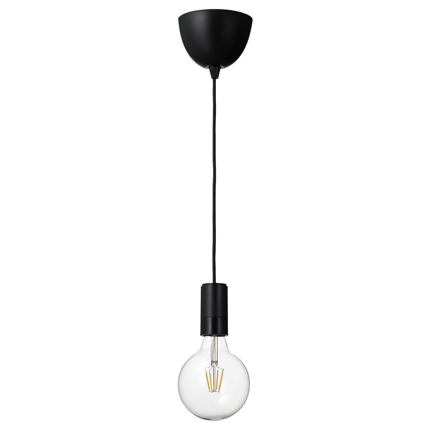 IKEA SUNNEBY / LUNNOM lampa wisząca z żarówką, czarny/szkło bezbarwne