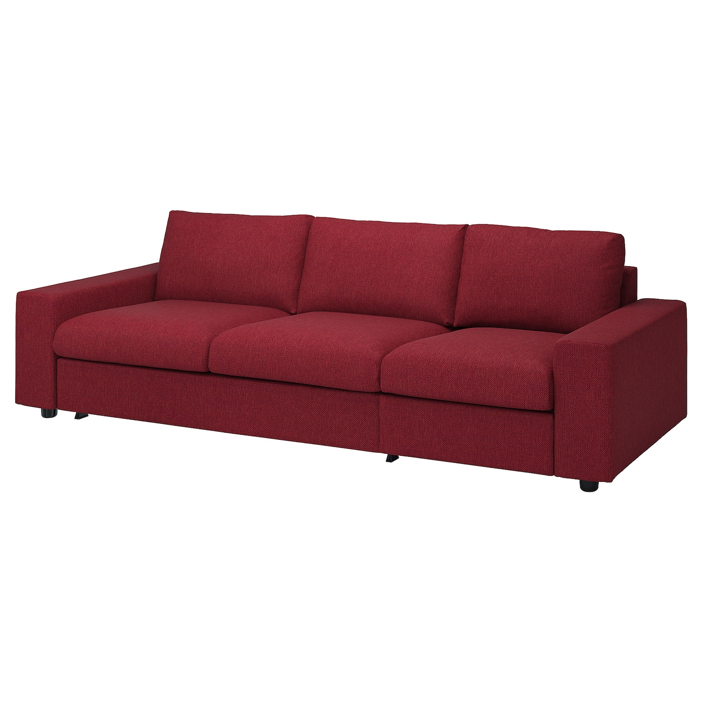 IKEA VIMLE sofa 3-osobowa, rozkładana, z szerokimi podłokietnikami/Lejde czerwony/brązowy, Wysokość łóżka: 53 cm