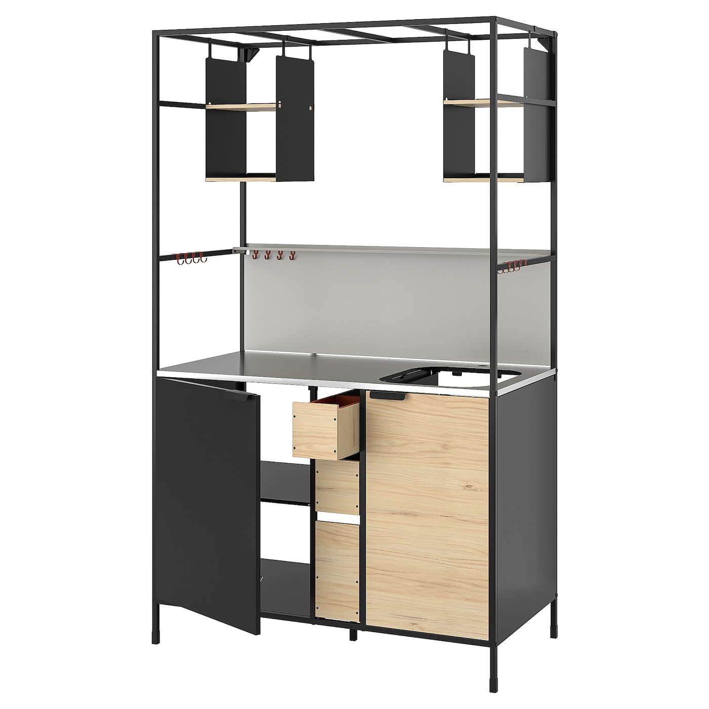 IKEA ÄSPINGE mini kuchnia, czarny/jesion, 120x60x202 cm