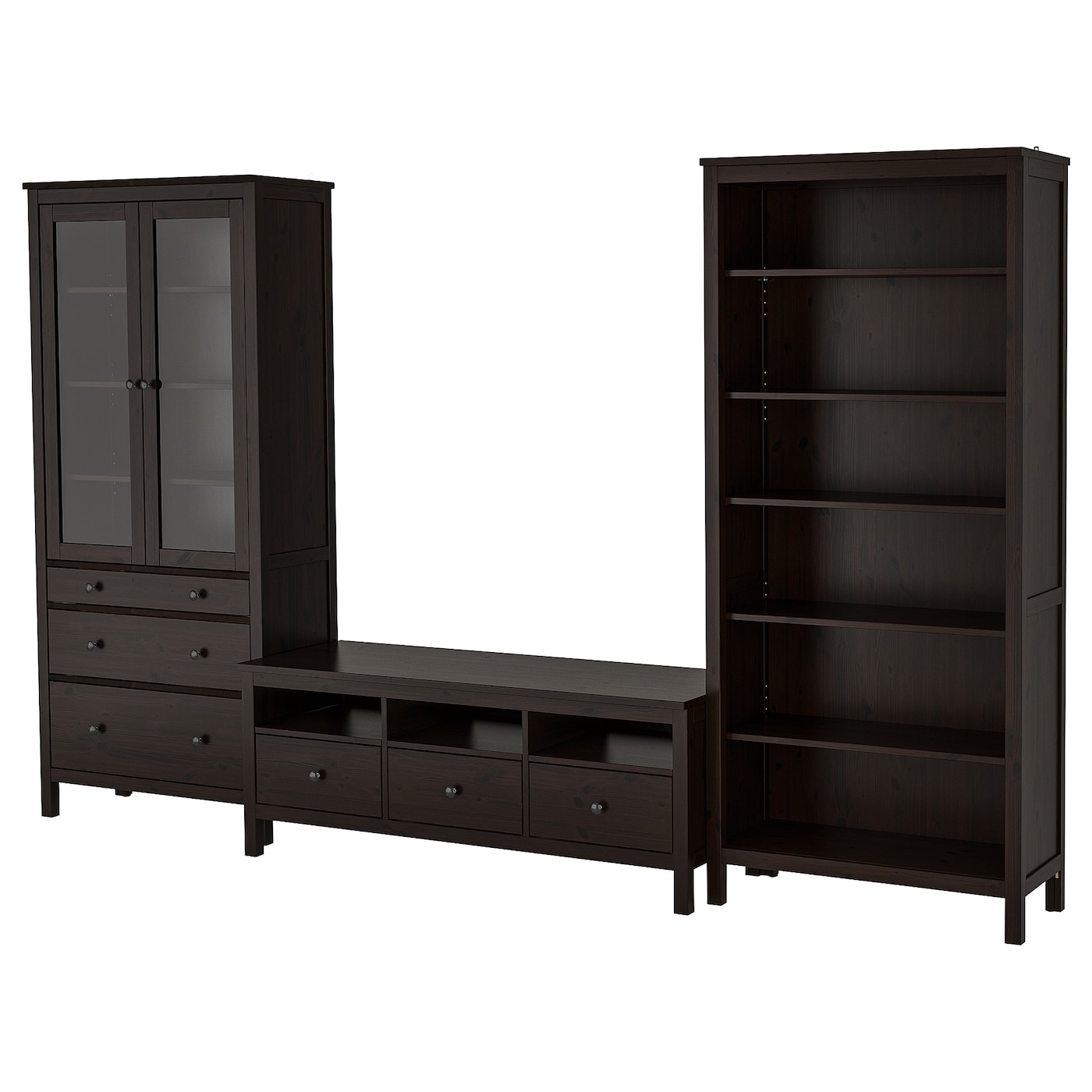 IKEA HEMNES szafka pod TV, czarnybrąz/szkło bezbarwne, 326x197 cm