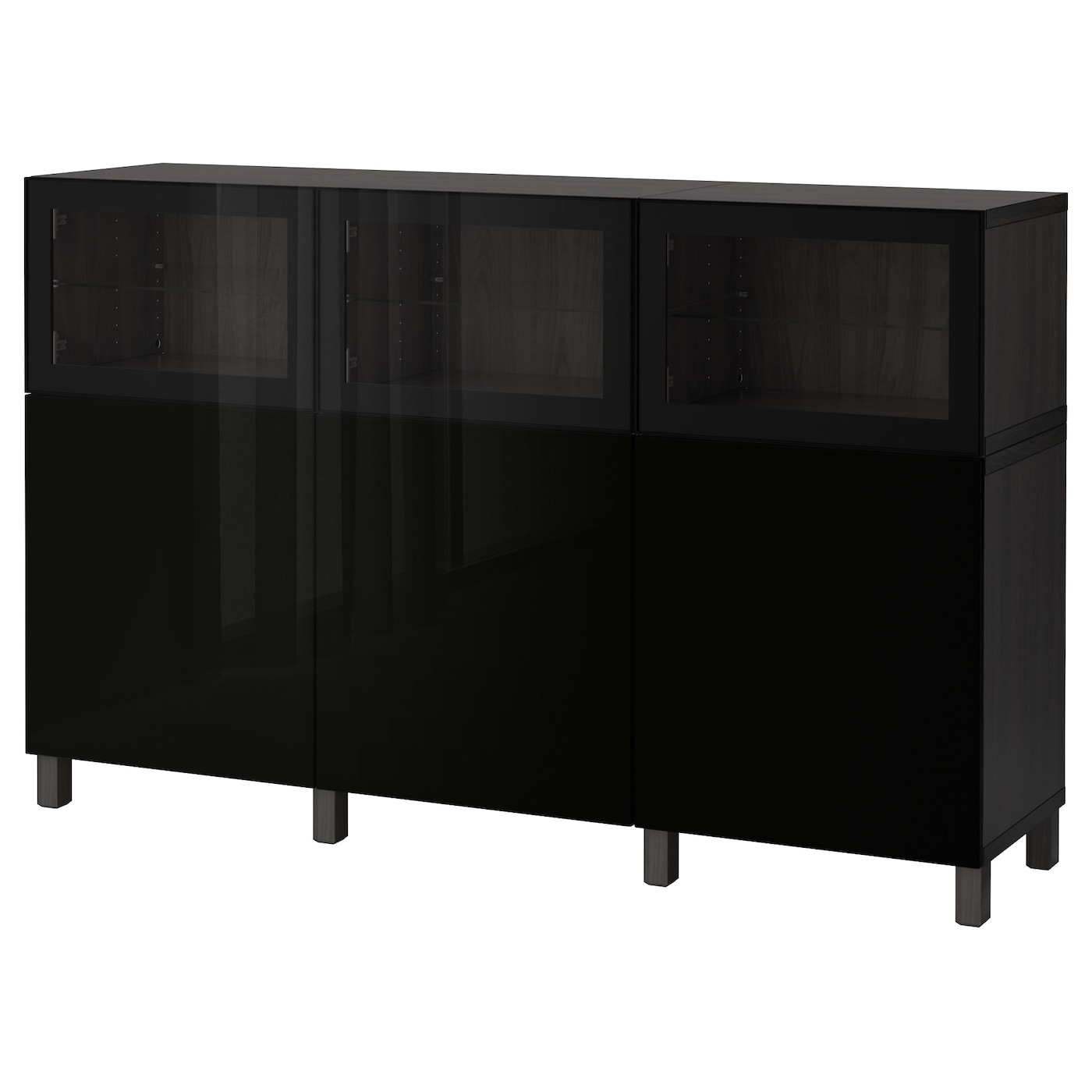 IKEA BESTÅ kombinacja z drzwiami, czarnobrąz Selsviken/Glassvik połysk/czarne przezroczyste szkło, 180x42x112 cm