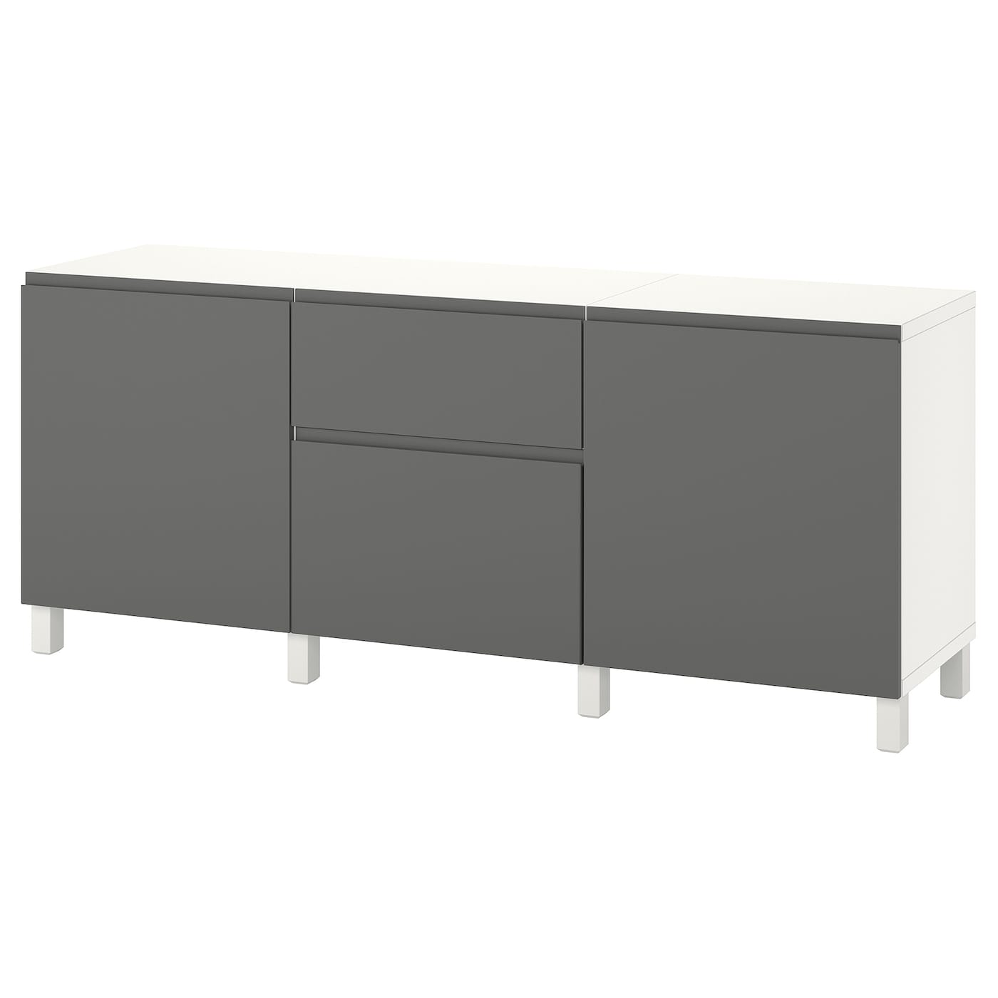 IKEA BESTÅ kombinacja z szufladami, biały/Västerviken/Stubbarp ciemnoszary, 180x42x74 cm