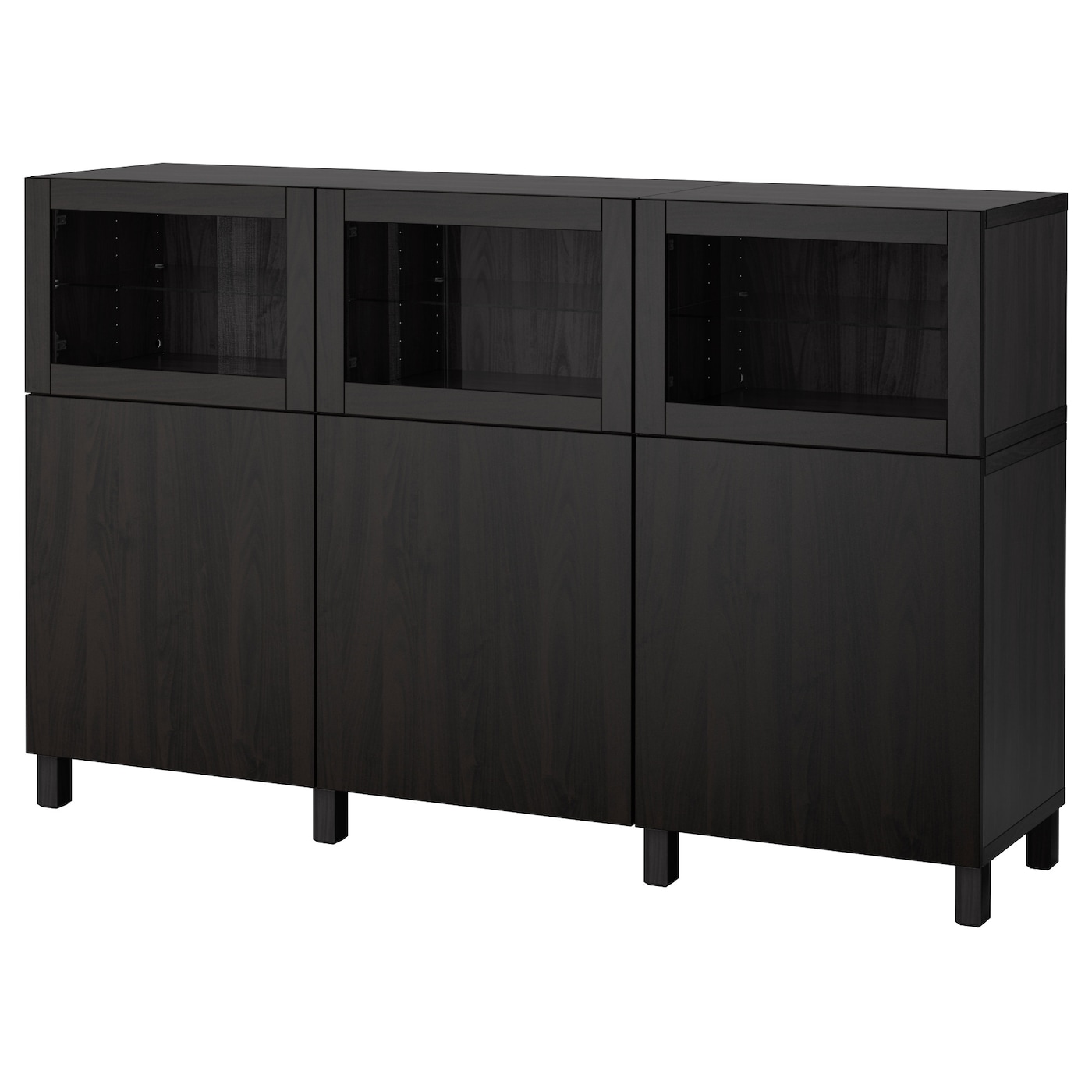 IKEA BESTÅ kombinacja z drzwiami, czarnobrąz Lappviken/Sindvik czarnobrązowe szkło przezroczyste, 180x42x112 cm