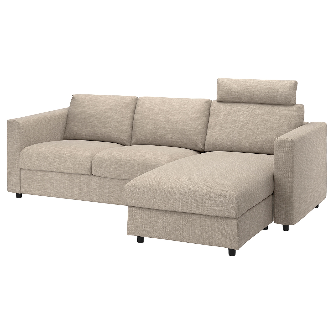 IKEA VIMLE sofa 3-osobowa, z szezlongiem z zagłówkiem/Hillared beżowy, Wysokość z zagłówkiem: 103 cm
