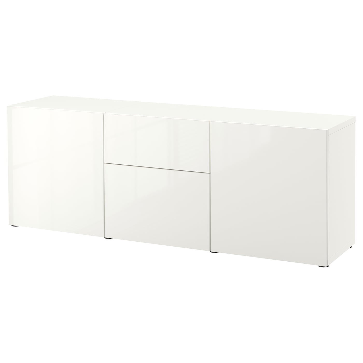IKEA BESTÅ kombinacja z szufladami, biały/Selsviken połysk/biel, 180x42x65 cm