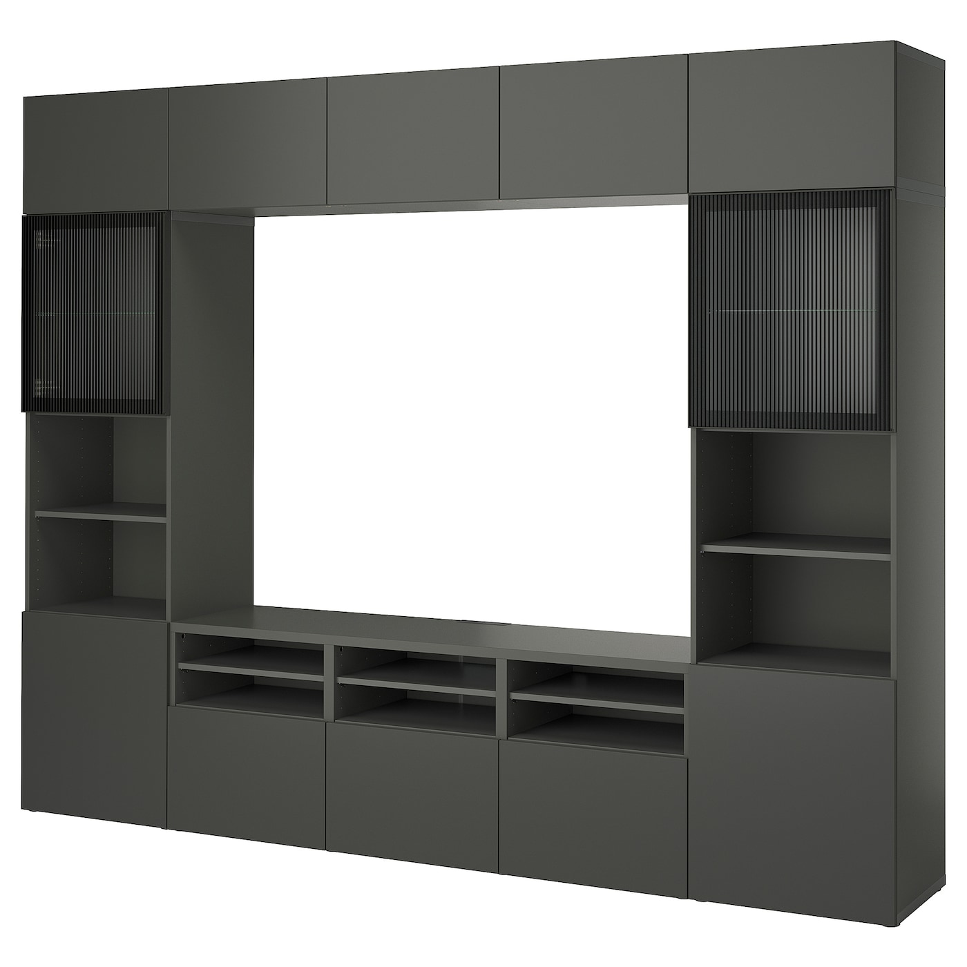 IKEA BESTÅ kombinacja na TV/szklane drzwi, ciemnoszary Lappviken/Fällsvik antracyt, 300x42x231 cm