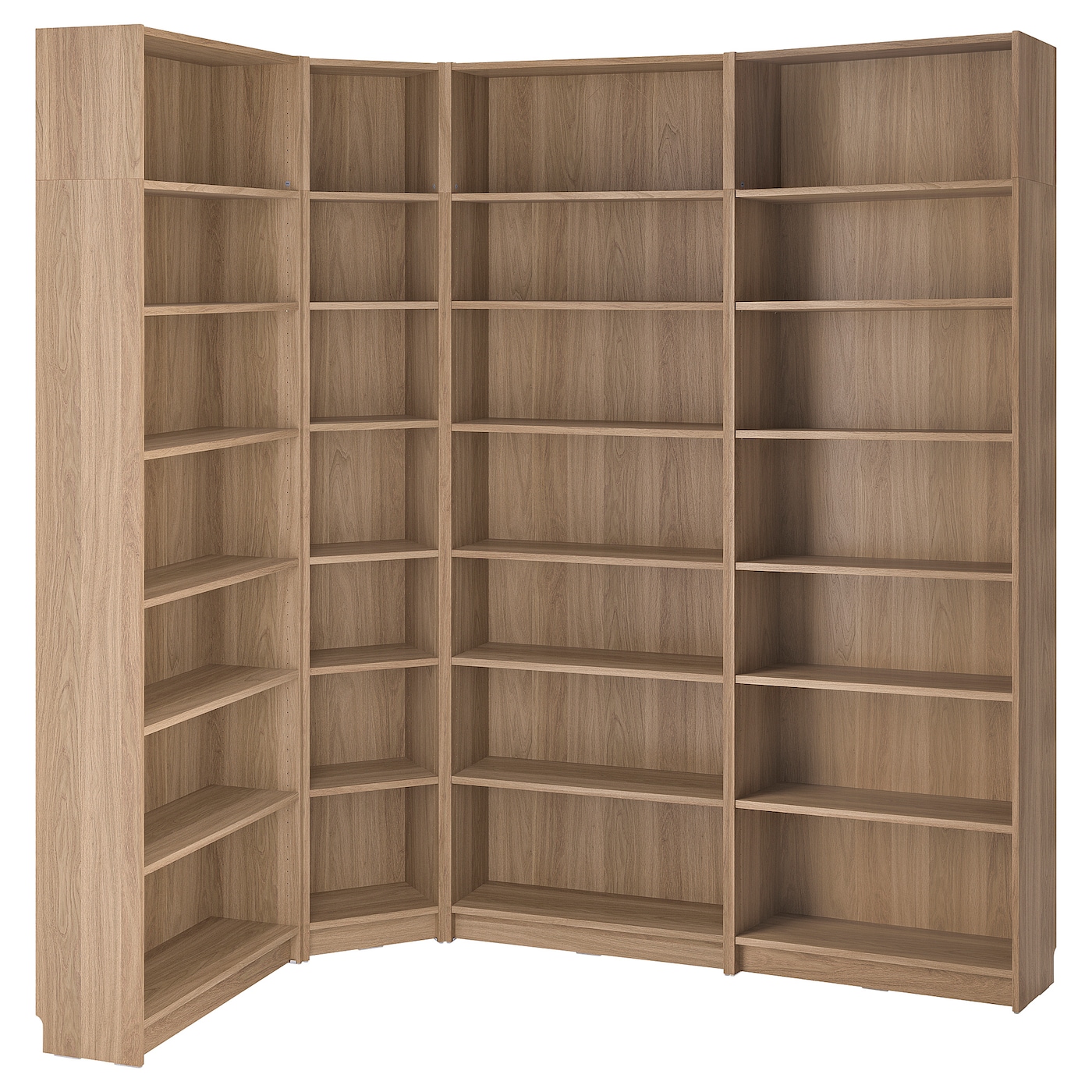 IKEA BILLY regał komb narożna z nadstawkiami, imit. dębu, 215/135x28x237 cm