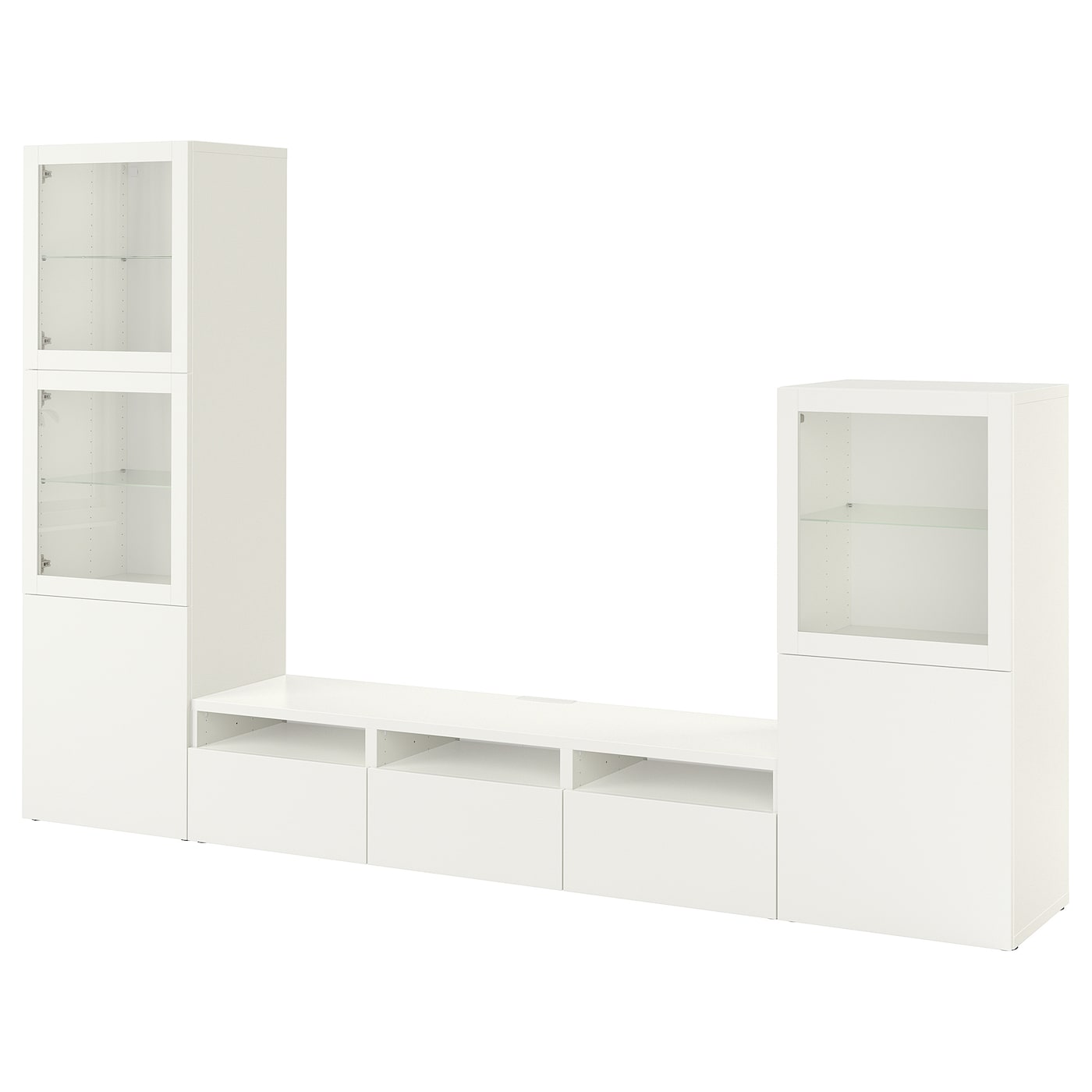 IKEA BESTÅ kombinacja na TV/szklane drzwi, biały/Lappviken białe szkło przezroczyste, 300x42x193 cm