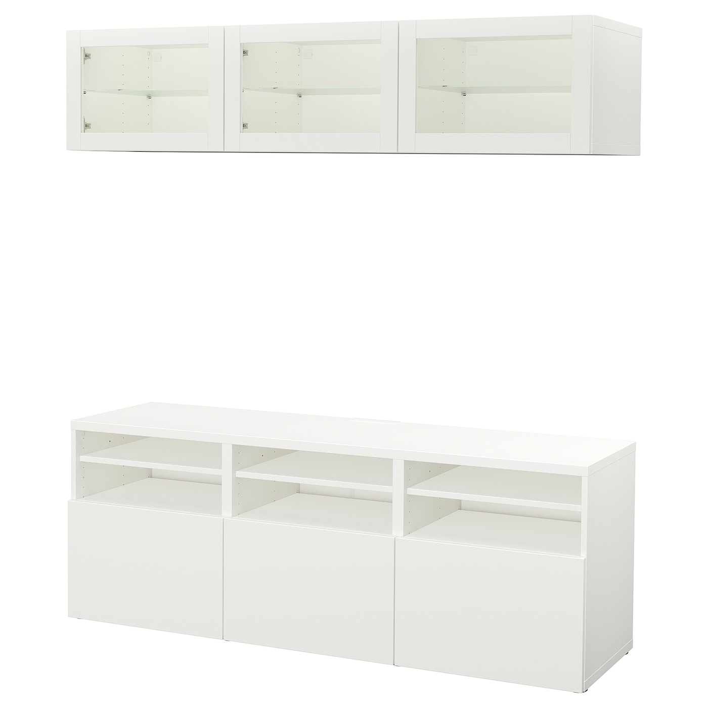 IKEA BESTÅ kombinacja na TV/szklane drzwi, biały/Lappviken białe szkło przezroczyste, 180x42x192 cm