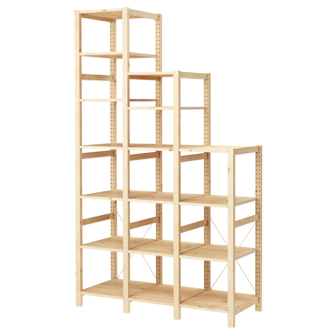 IKEA IVAR 3 sekcje/półki, sosna, 139x50x124-226 cm