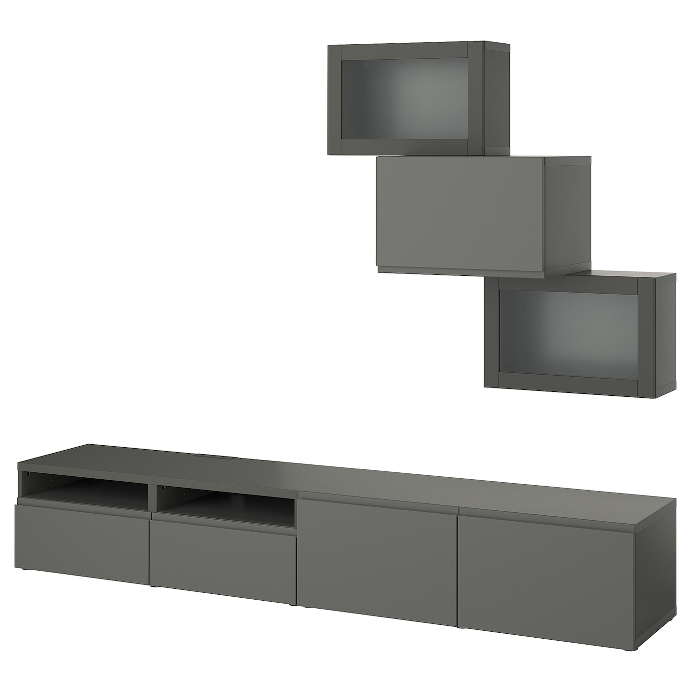IKEA BESTÅ kombinacja na TV/szklane drzwi, ciemnoszary Västerviken/Sindvik ciemnoszary, 240x42x190 cm
