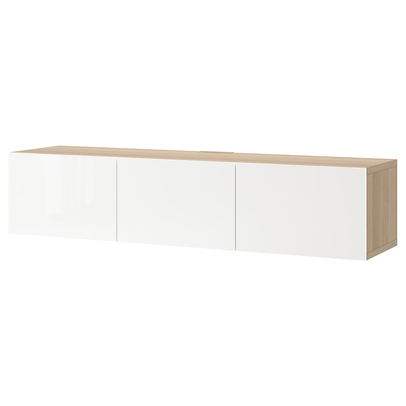 IKEA BESTÅ ława TV z drzwiami, imitacja dębu bejcowanego na biało/Selsviken połysk/biel, 180x42x38 cm