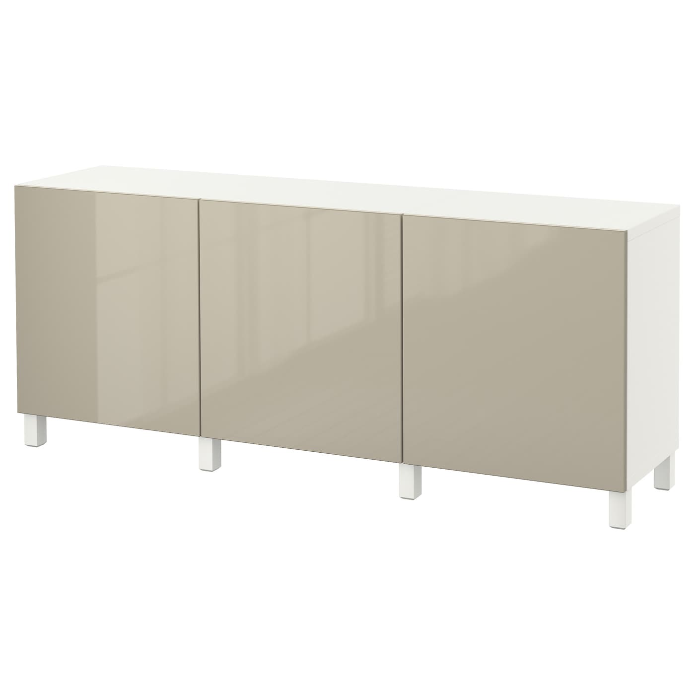 IKEA BESTÅ kombinacja z drzwiami, biały/Selsviken/Stubbarp wysoki połysk beż, 180x42x74 cm