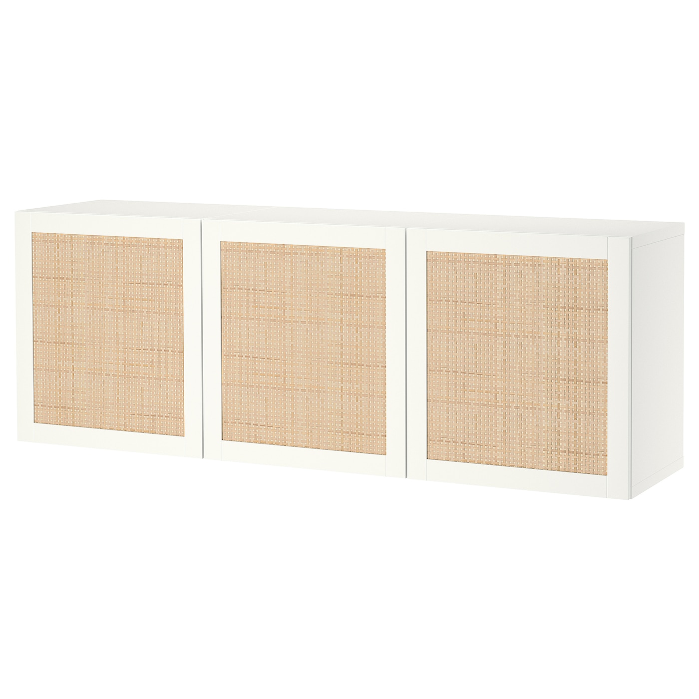IKEA BESTÅ kombinacja szafek ściennych, biały Studsviken/biały wyplatana topola, 180x42x64 cm