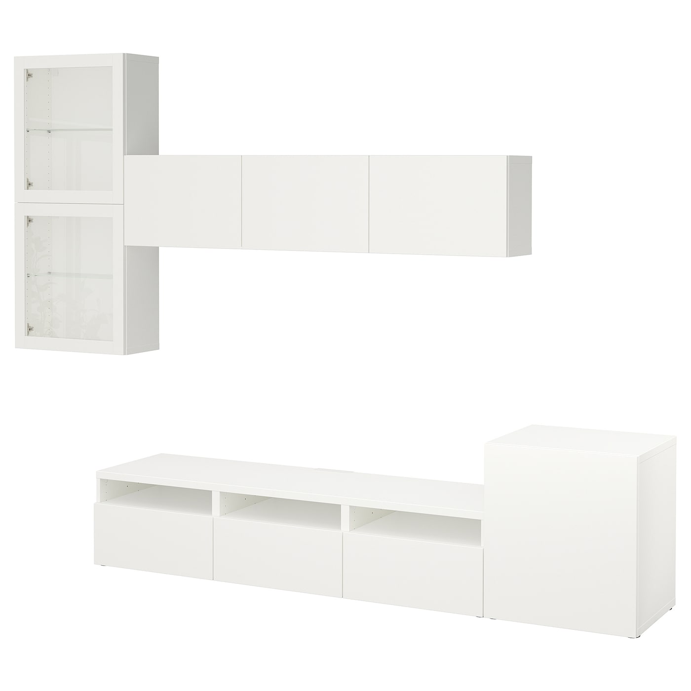 IKEA BESTÅ kombinacja na TV/szklane drzwi, biały/Lappviken białe szkło przezroczyste, 300x42x211 cm