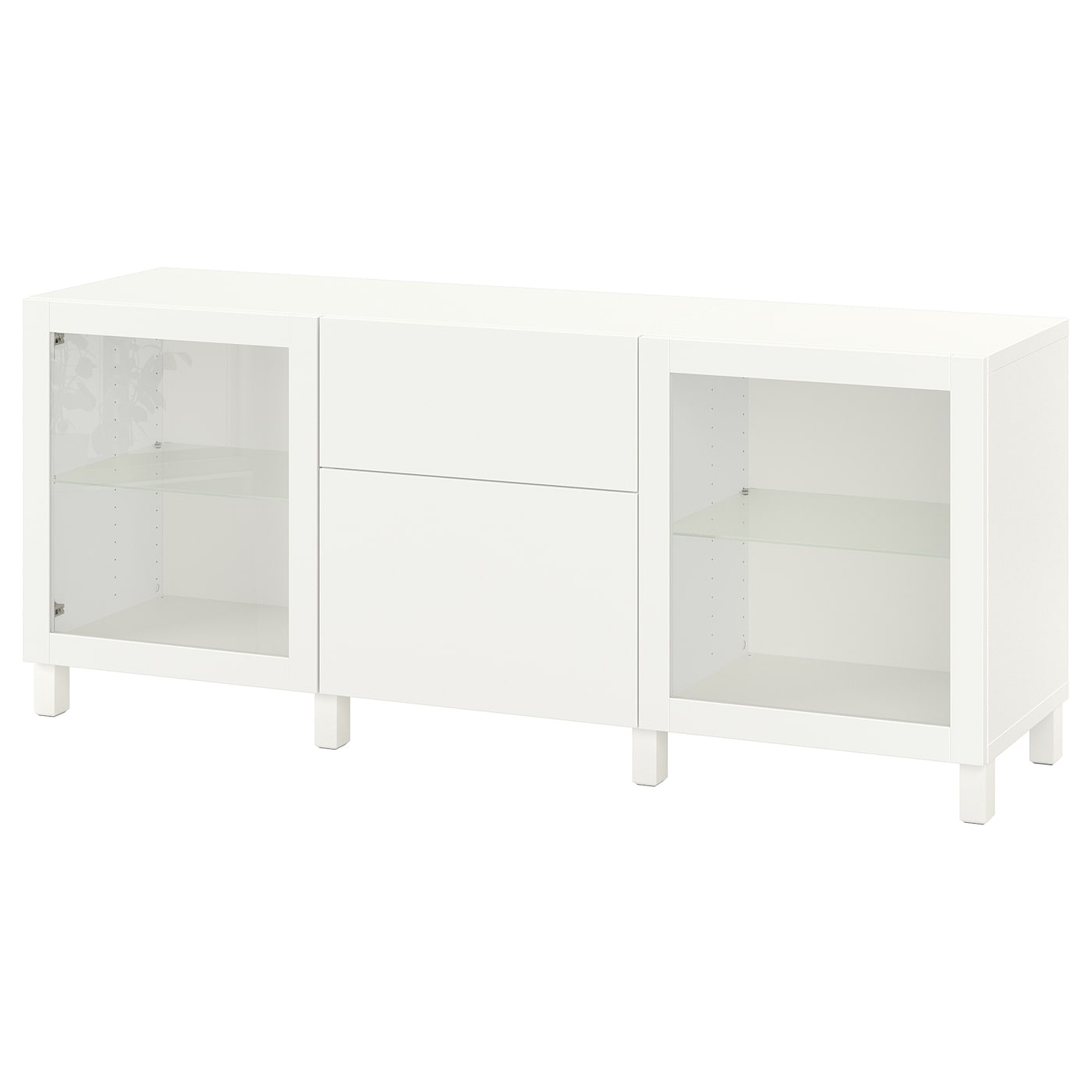 IKEA BESTÅ kombinacja z szufladami, biały Lappviken/Sindvik/Stubbarp białe szkło przezroczyste, 180x42x74 cm