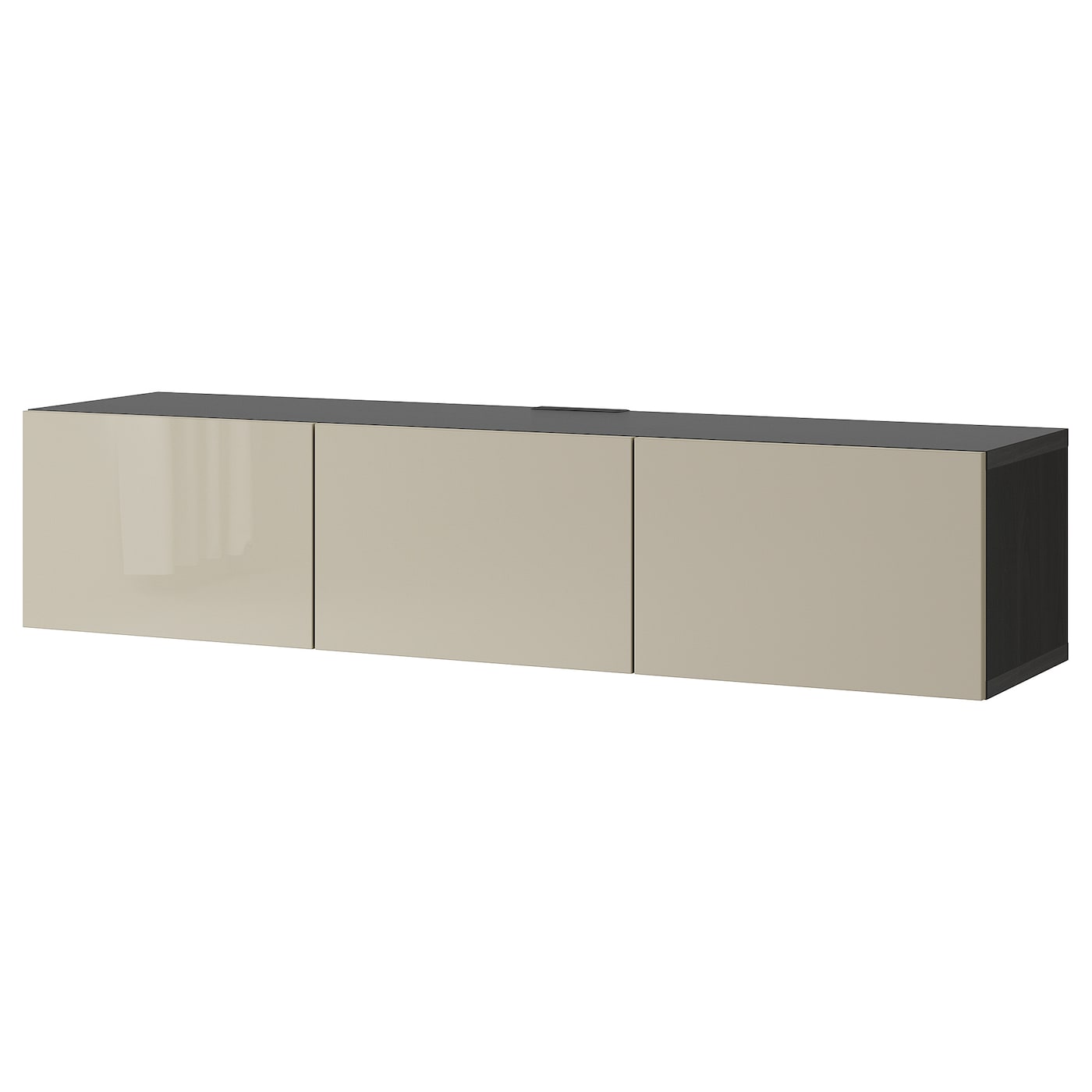 IKEA BESTÅ ława TV z drzwiami, czarnybrąz/Selsviken wysoki połysk beż, 180x42x38 cm