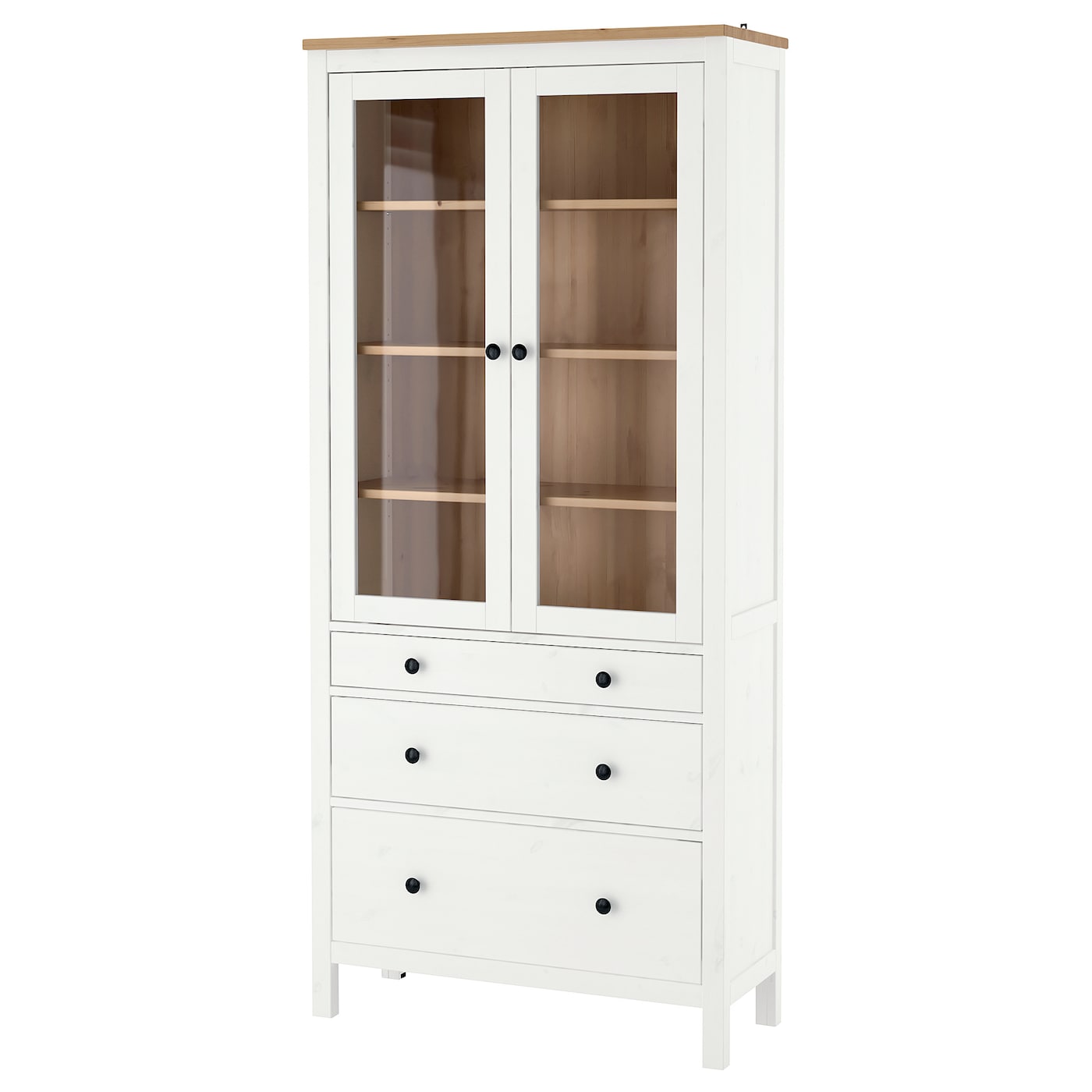 IKEA HEMNES witryna z 3 szufladami, biała bejca/jasnobrązowy, 90x197 cm