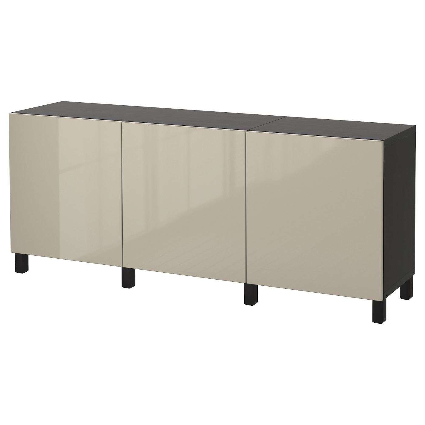 IKEA BESTÅ kombinacja z drzwiami, czarnybrąz/Selsviken/Stubbarp wysoki połysk beż, 180x42x74 cm