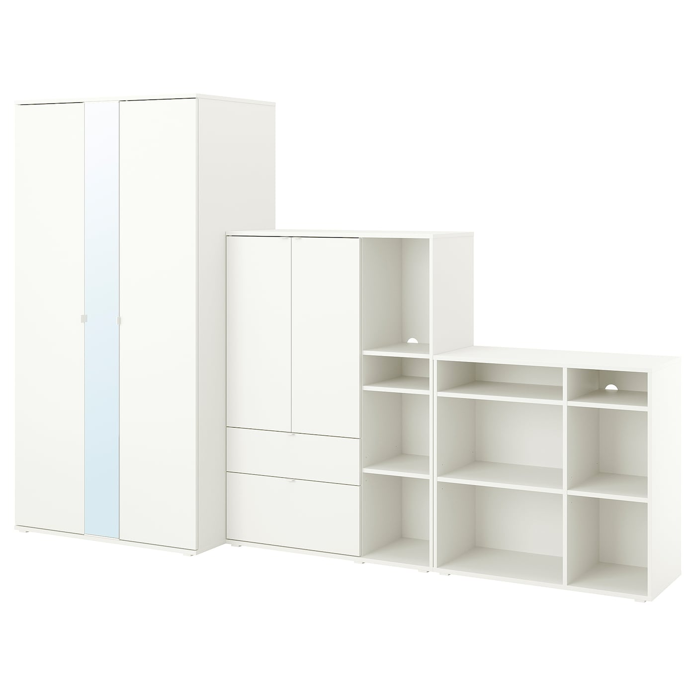 IKEA VIHALS kombinacja szafy, biały/lustro, 305x57x200 cm