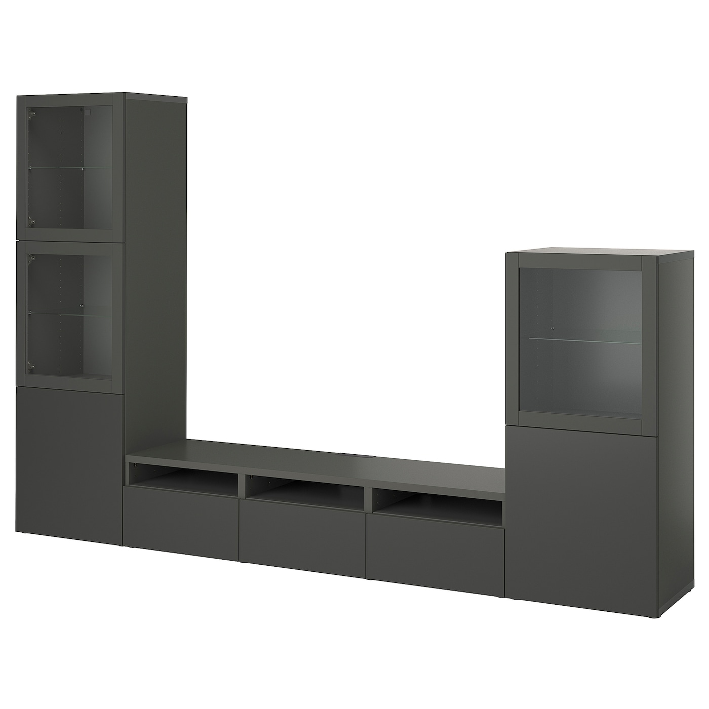 IKEA BESTÅ kombinacja na TV/szklane drzwi, ciemnoszary Lappviken/Sindvik ciemnoszary, 300x42x193 cm