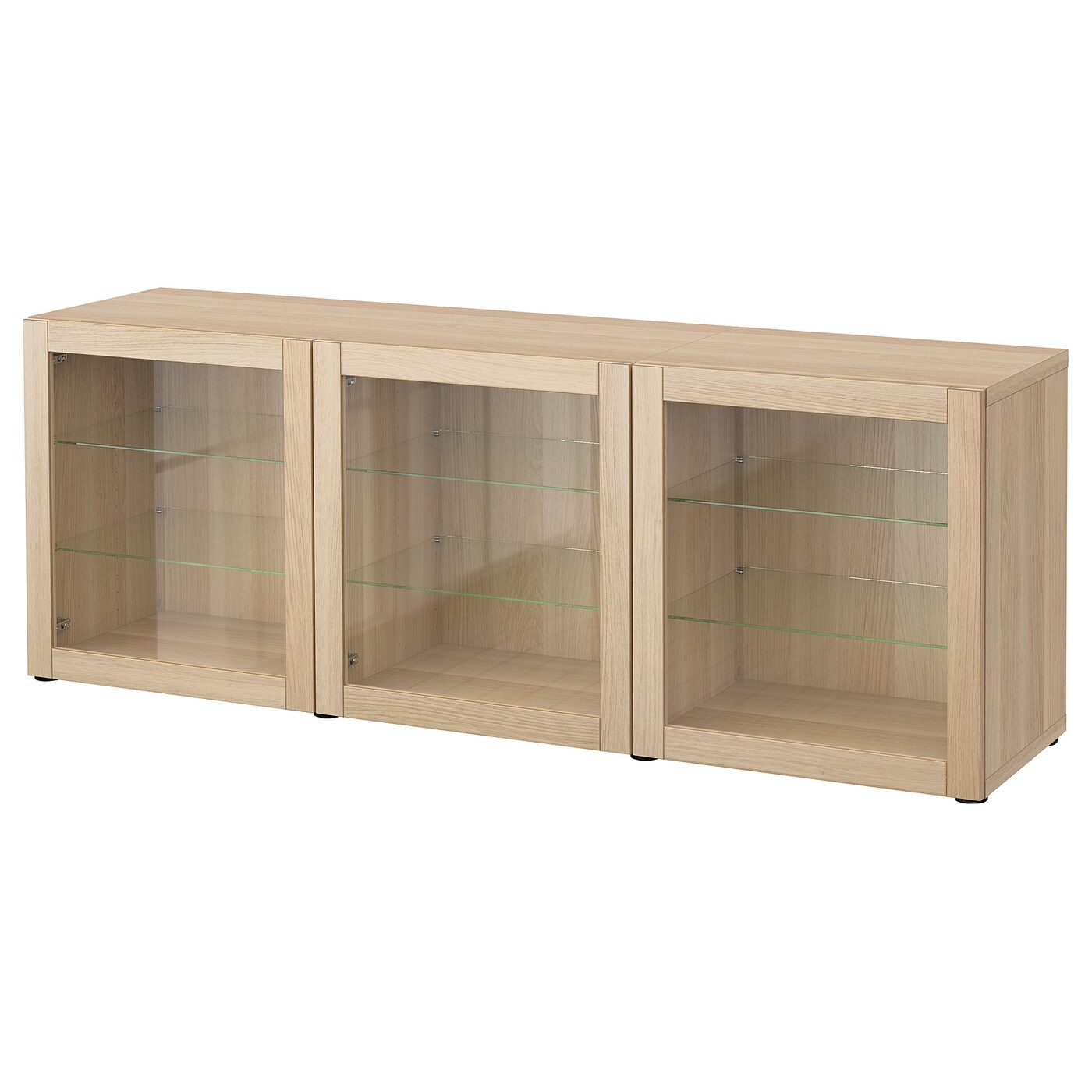 IKEA BESTÅ kombinacja z drzwiami, imitacja dębu bejcowanego na biało/Sindvik dąb bejcowany biało szk bezbarwne, 180x42x65 cm