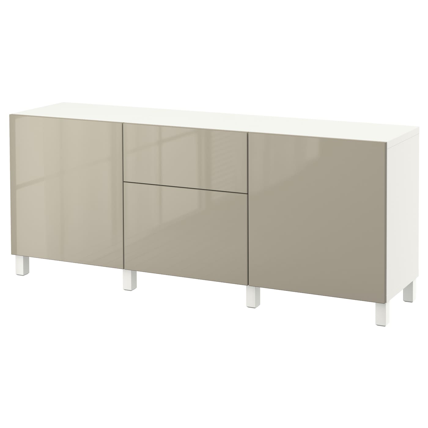 IKEA BESTÅ kombinacja z szufladami, biały/Selsviken/Stubbarp wysoki połysk beż, 180x42x74 cm
