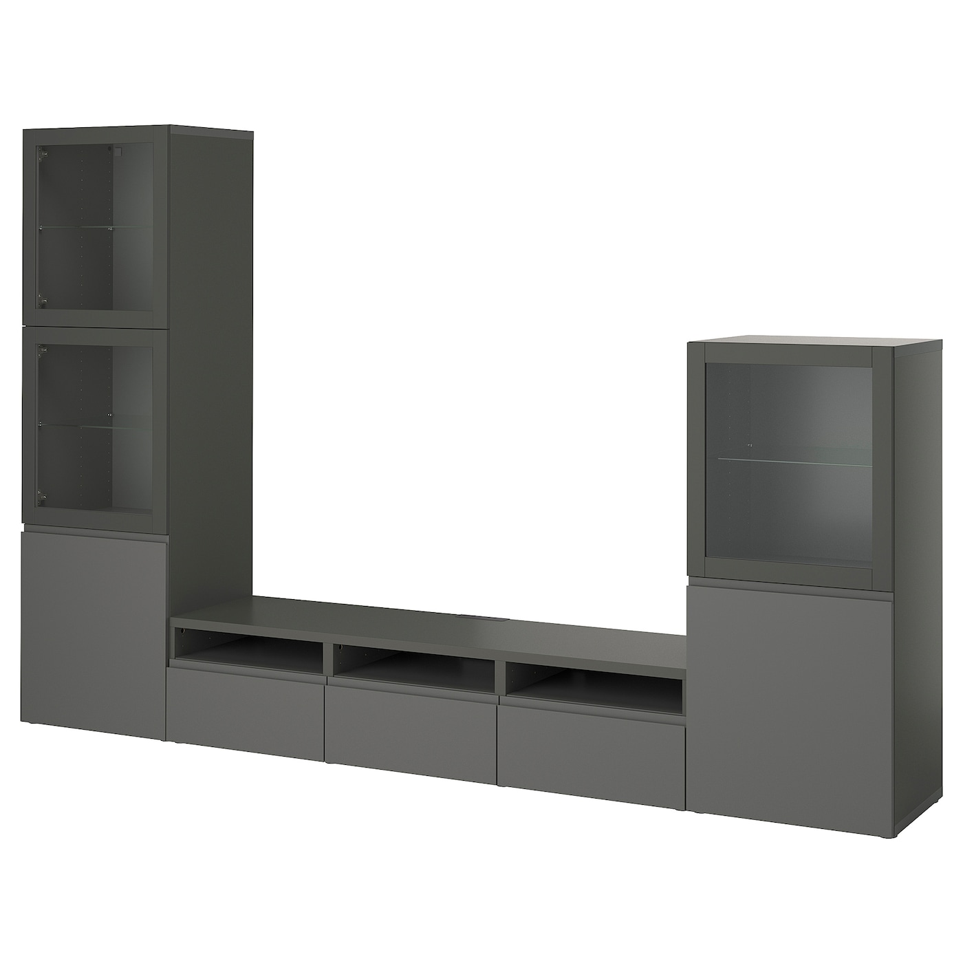 IKEA BESTÅ kombinacja na TV/szklane drzwi, ciemnoszary Västerviken/Sindvik ciemnoszary, 300x42x193 cm
