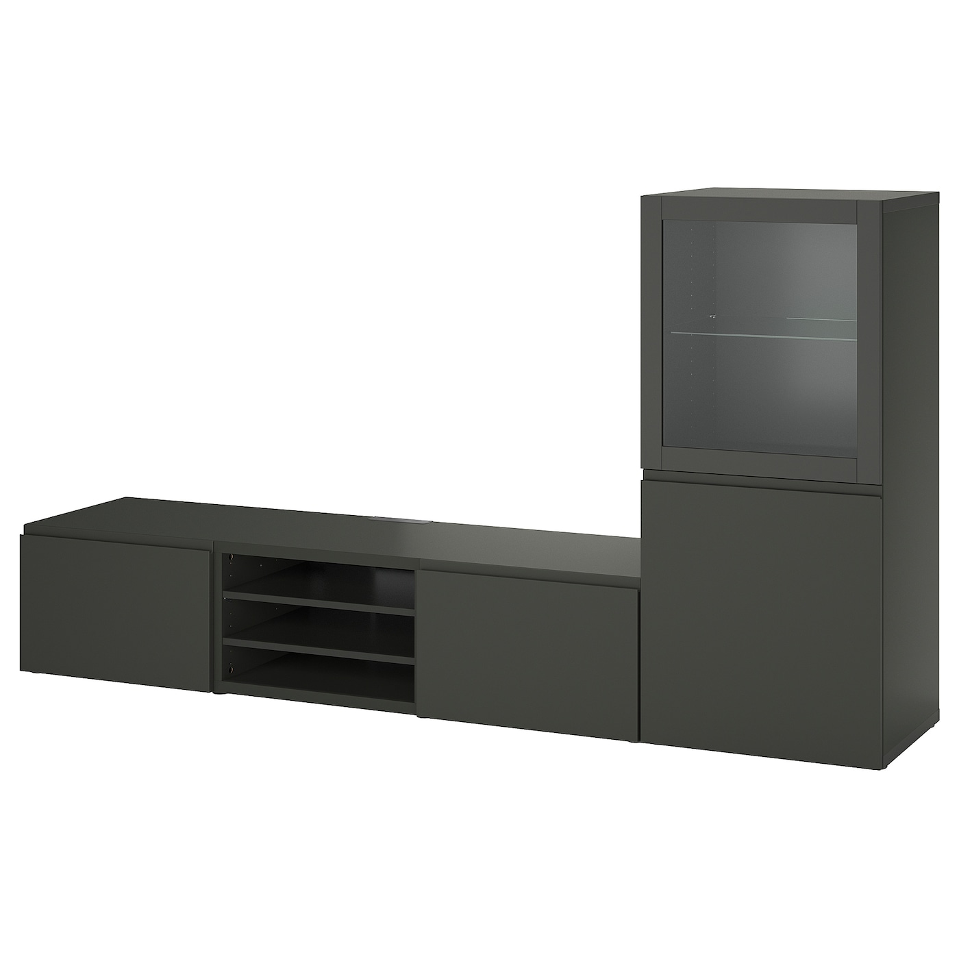 IKEA BESTÅ kombinacja na TV/szklane drzwi, ciemnoszary Sindvik/Västerviken ciemnoszary, 240x42x129 cm