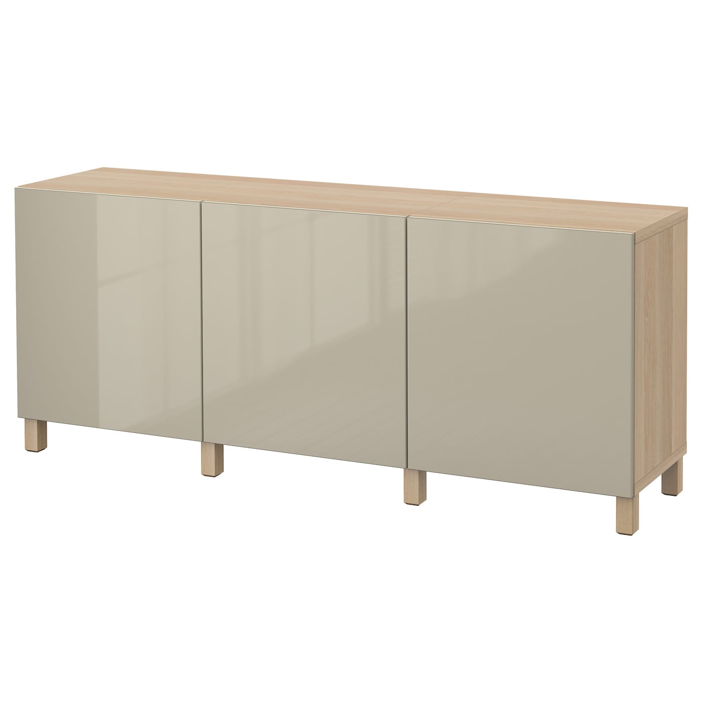 IKEA BESTÅ kombinacja z drzwiami, imitacja dębu bejcowanego na biało/Selsviken/Stubbarp wysoki połysk beż, 180x42x74 cm