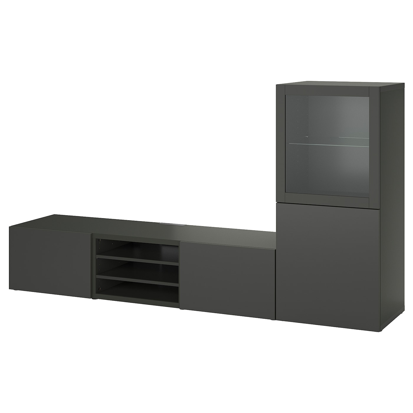 IKEA BESTÅ kombinacja na TV/szklane drzwi, ciemnoszary Sindvik/Lappviken ciemnoszary, 240x42x129 cm