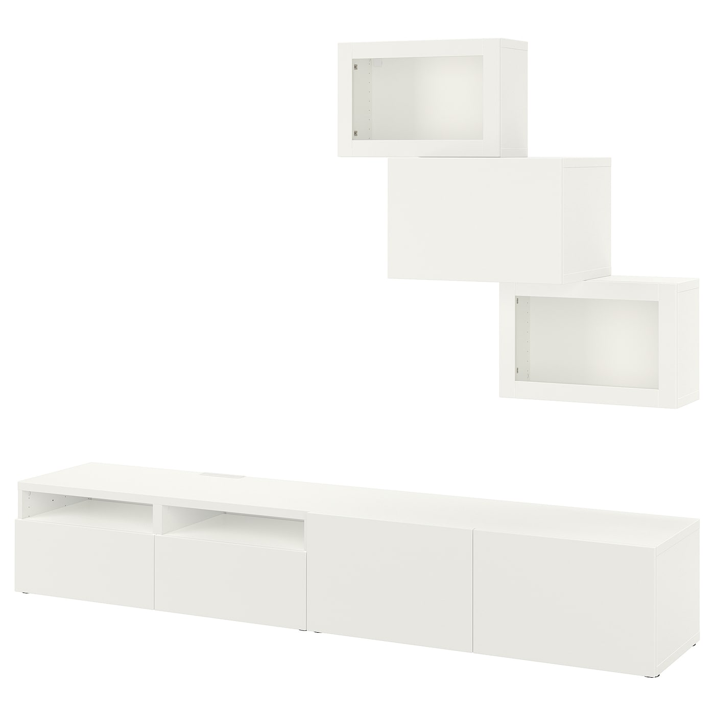 IKEA BESTÅ kombinacja na TV/szklane drzwi, biały/Lappviken białe szkło przezroczyste, 240x42x190 cm