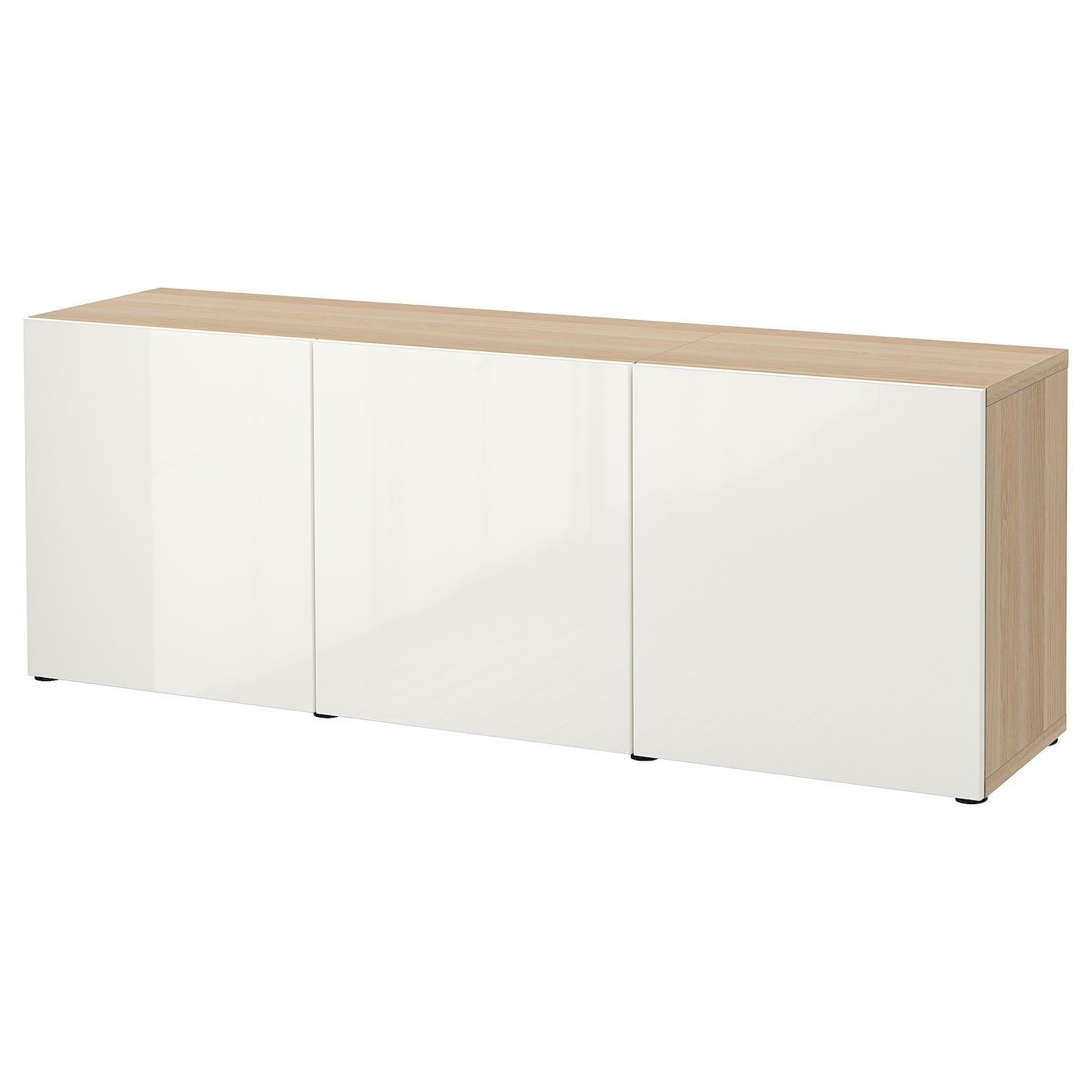 IKEA BESTÅ kombinacja z drzwiami, imitacja dębu bejcowanego na biało/Selsviken połysk/biel, 180x42x65 cm