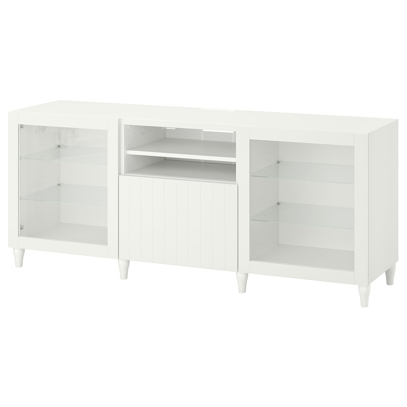 IKEA BESTÅ ława TV z szufladami, biały/Sutterviken/Kabbarp białe szkło przezroczyste, 180x42x74 cm