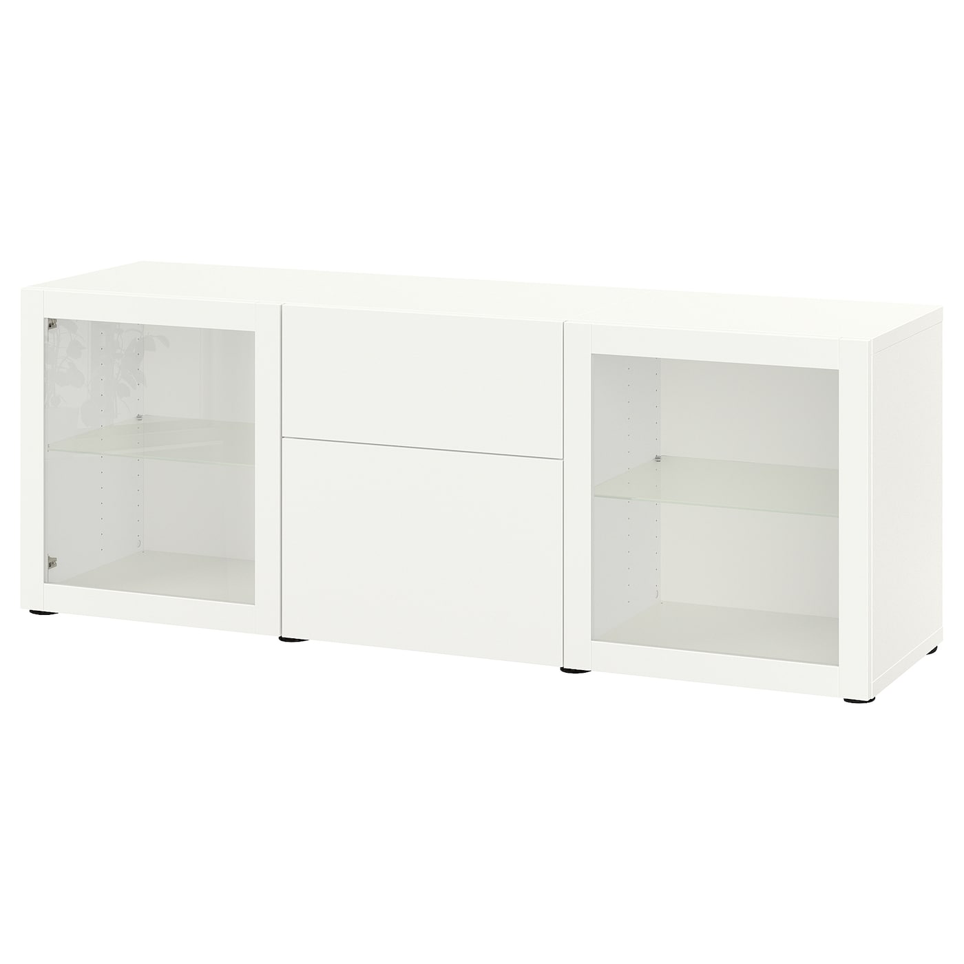 IKEA BESTÅ kombinacja z szufladami, biały Lappviken/Sindvik białe szkło przezroczyste, 180x42x65 cm