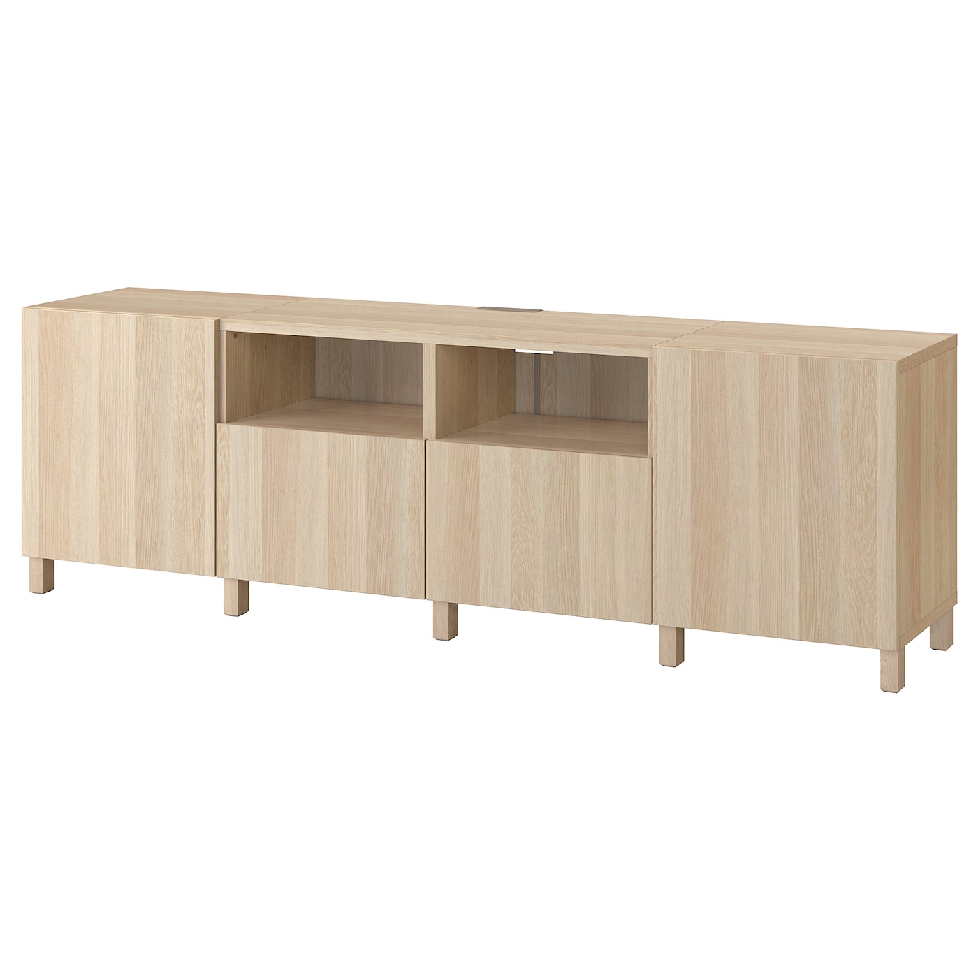 IKEA BESTÅ ława TV z drzwiami i szufladami, imitacja dębu bejcowanego na biało/Lappviken/Stubbarp imitacja dębu bejcowanego na biało, 240x42x74 cm
