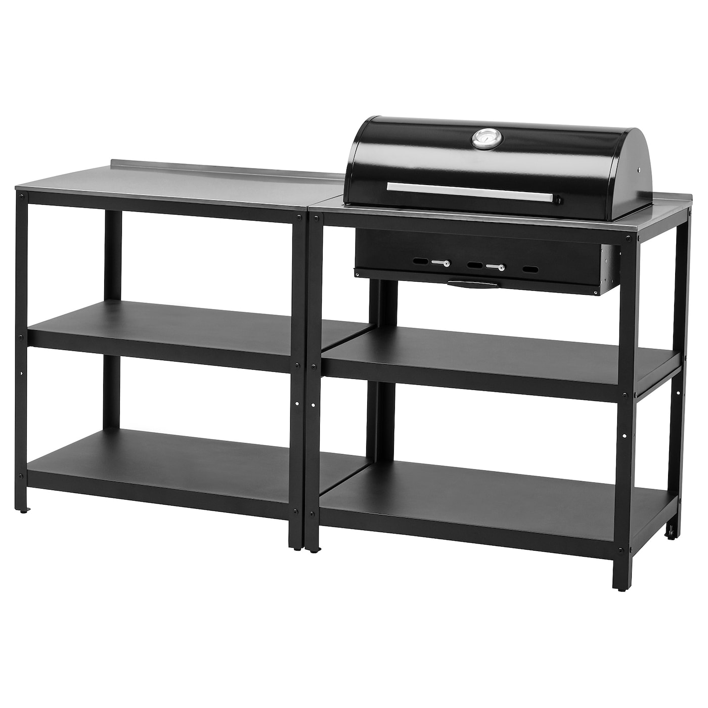 IKEA GRILLSKÄR kuchnia z grillem na węgiel drz ogr, stal nierdz, 172x61 cm