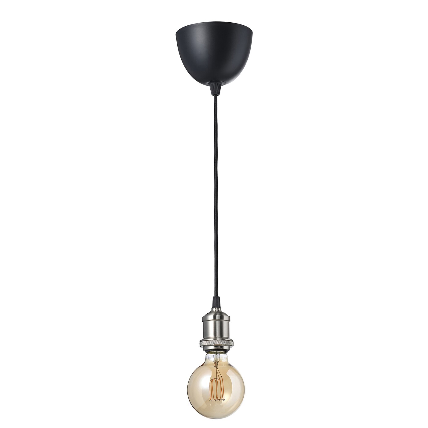 IKEA JÄLLBY / MOLNART lampa wisząca z żarówką, tkanina niklowano/kula brązowe szkło przezroczyste, Średnica: 95 mm
