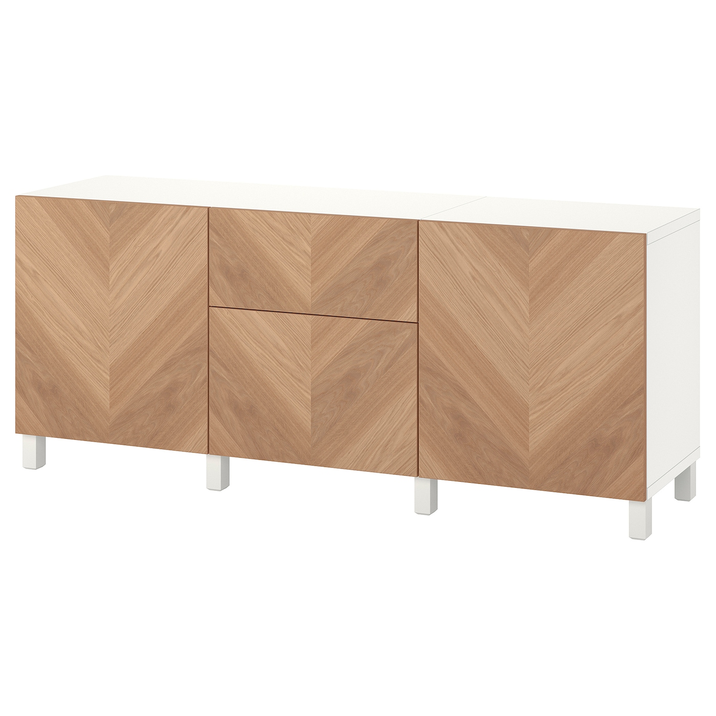 IKEA BESTÅ kombinacja z szufladami, biały/Hedeviken/Stubbarp okl dęb, 180x42x74 cm
