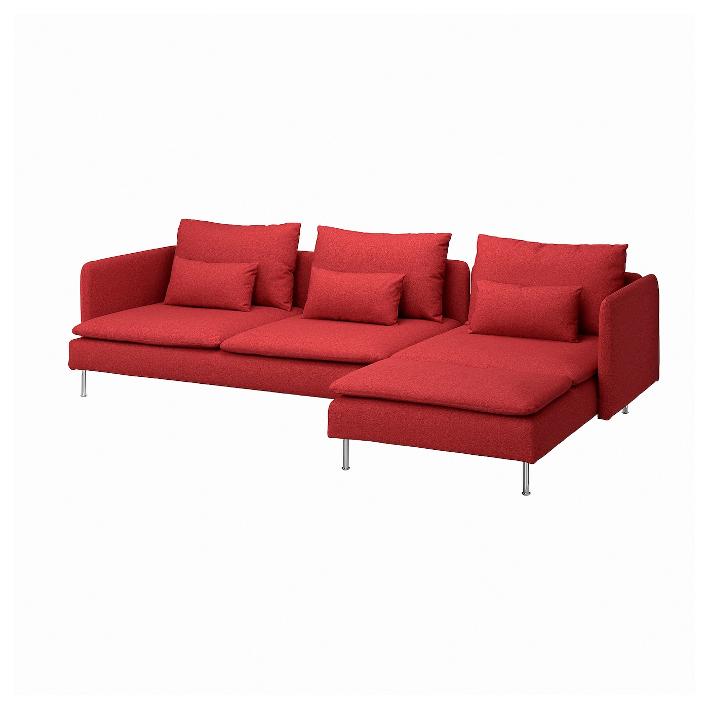 IKEA SÖDERHAMN sofa 4-osobowa z szezlongiem, Tonerud czerwony, Szerokość: 285 cm