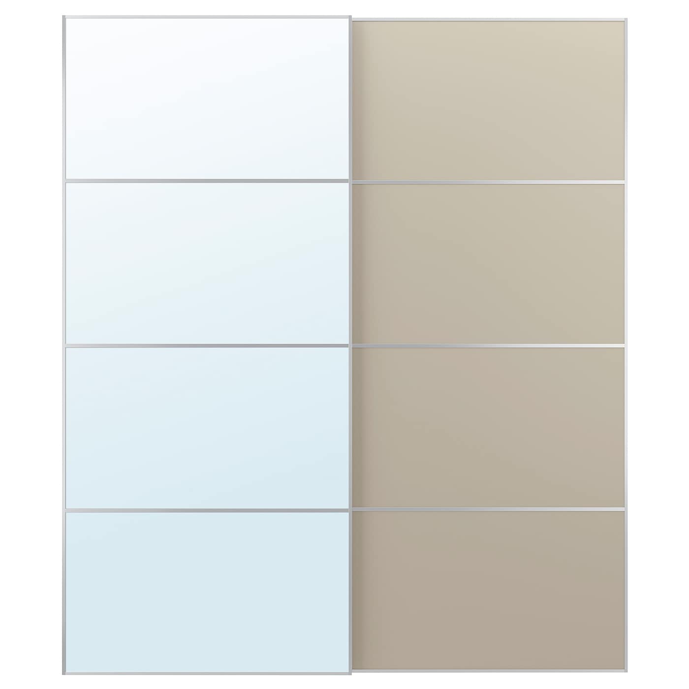 IKEA AULI / MEHAMN Drzwi przesuwne, aluminium lustro/2str szarobeżowy, 200x236 cm