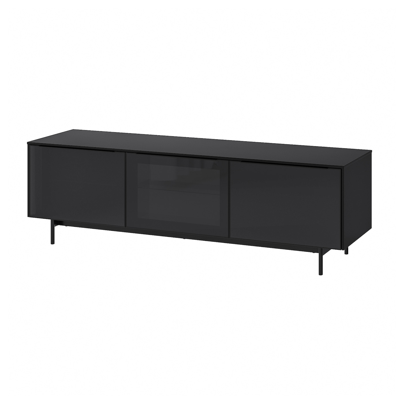 IKEA RANNÄS ława TV z drzwiami, czarny/czarny szkło, 178x42 cm